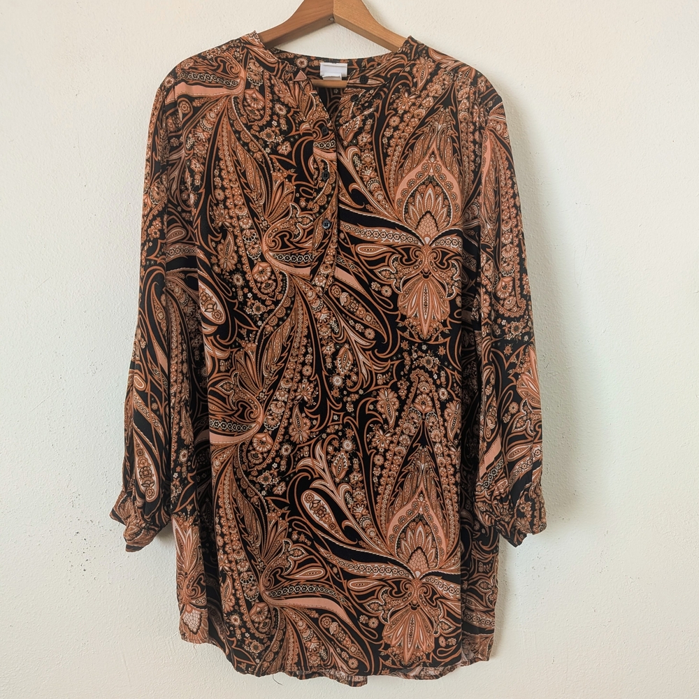 Richard Allen x H&M Paisley Shift Dress, Black & Rust, Size 12
